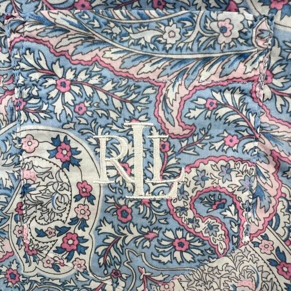 Lauren Ralph Lauren Monogrammed Button Down Sleep Shirt 100% Cotton Size S - Picture 3 of 7